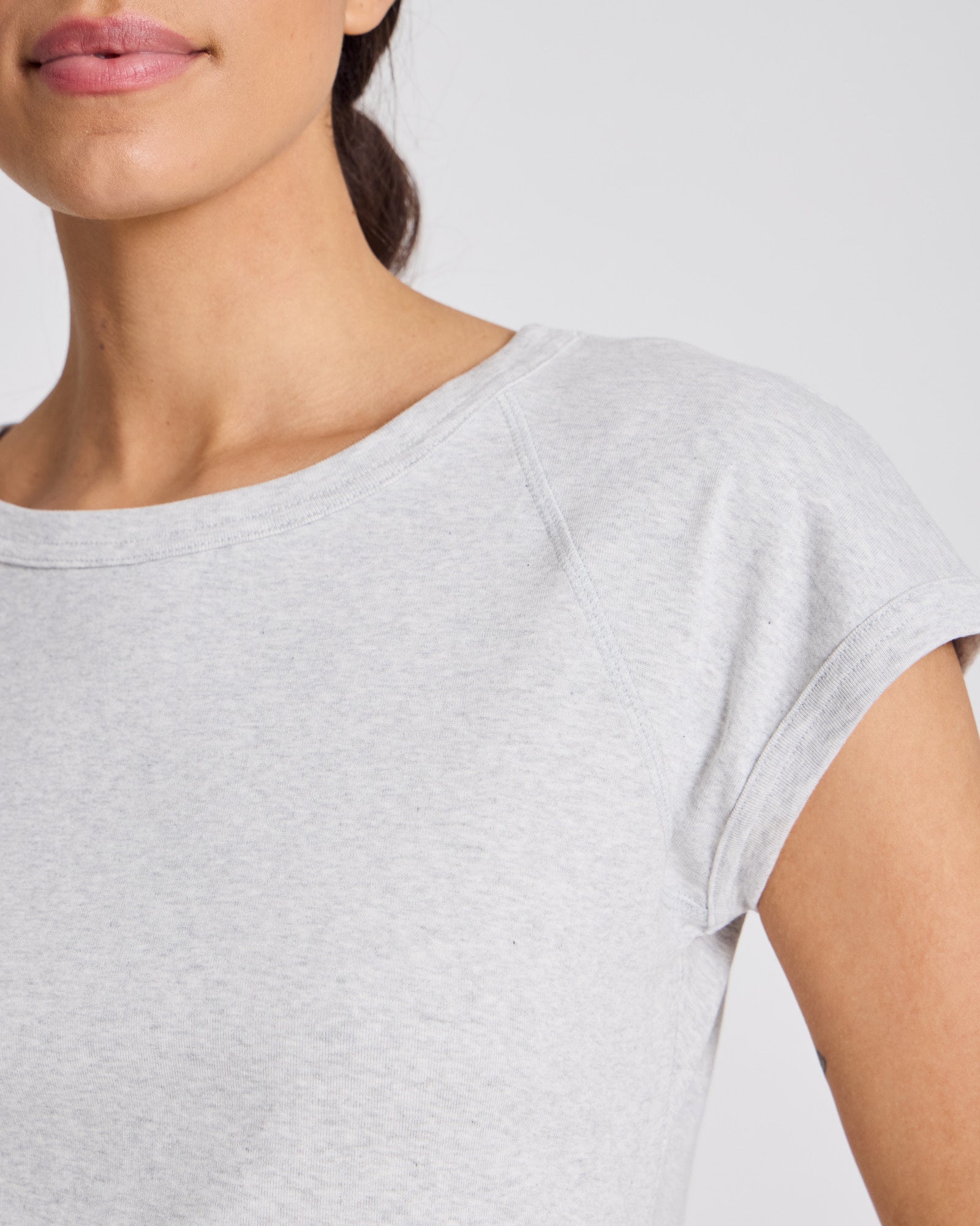 GAI+LISVA Malou S/S Cotton 1x1 Rib Tee GOTS Top 601 Light Grey Melange