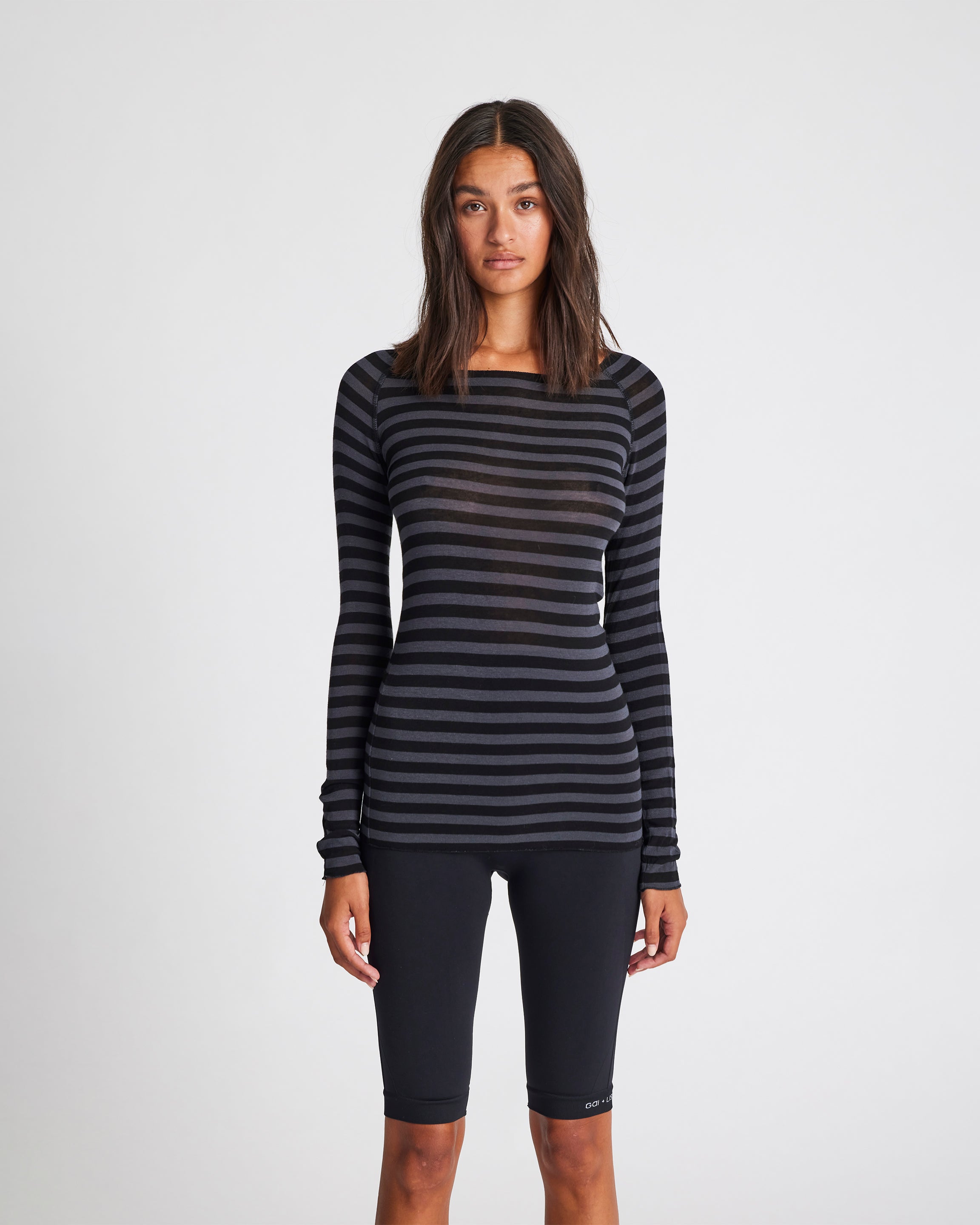 GAI+LISVA Amalie Top Medium Strib Top 947 Dark Grey and Black Stripe