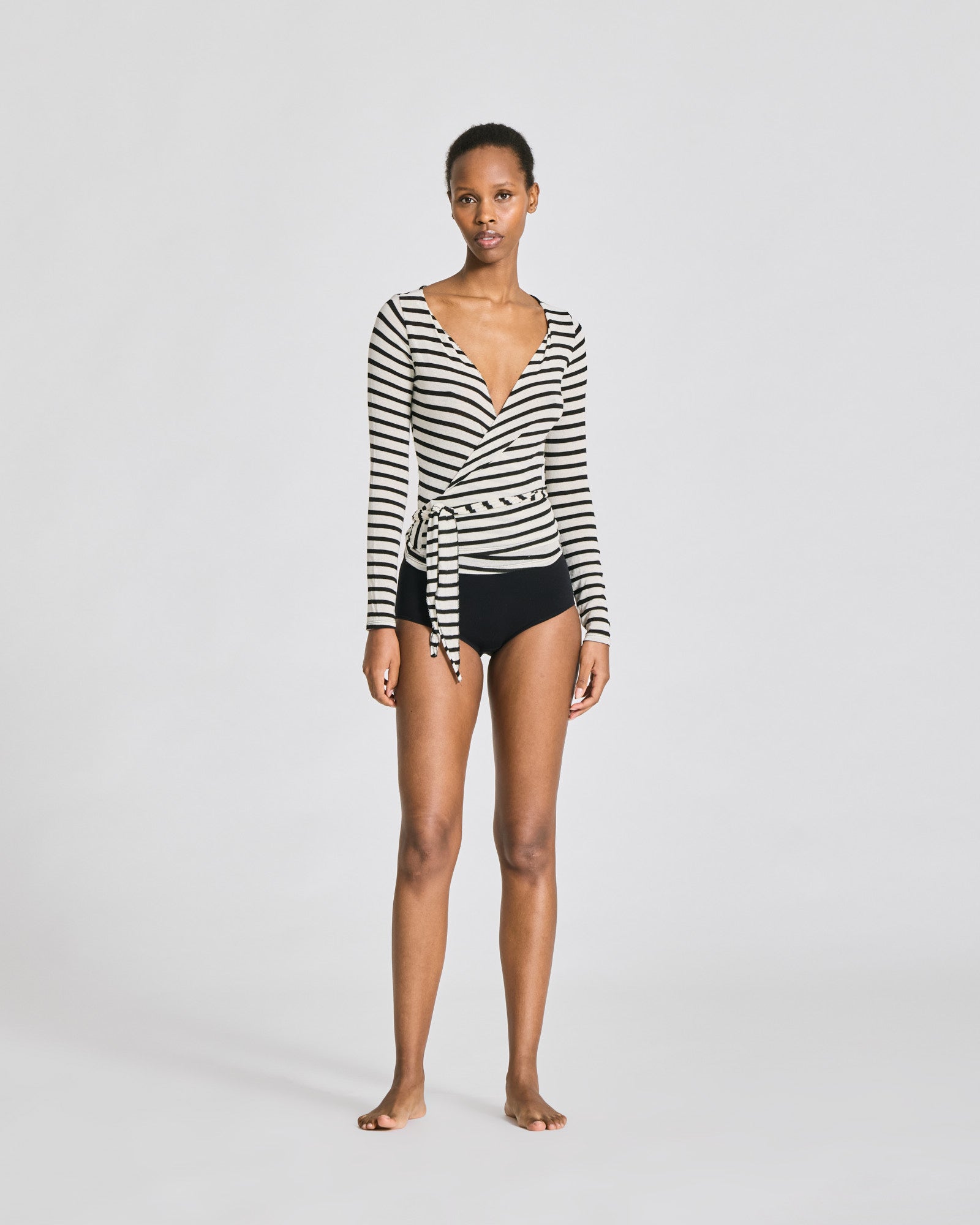 GAI+LISVA Anne Striped Wrap Tops & T-shirts 962 Ecru / Black Sailor Stripe