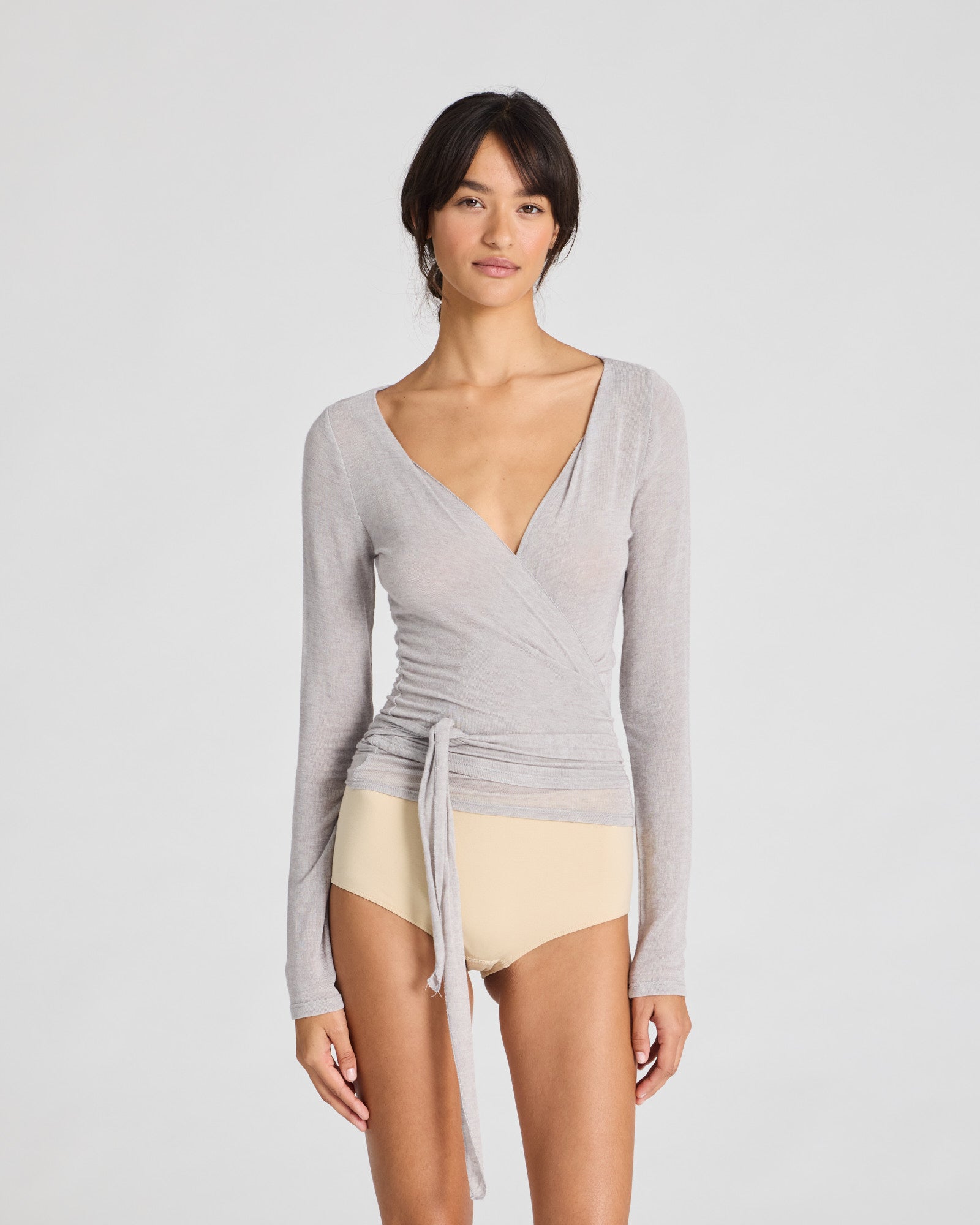 GAI+LISVA Anne Wool Wrap Top Tops & T-shirts 601 Light Grey Melange