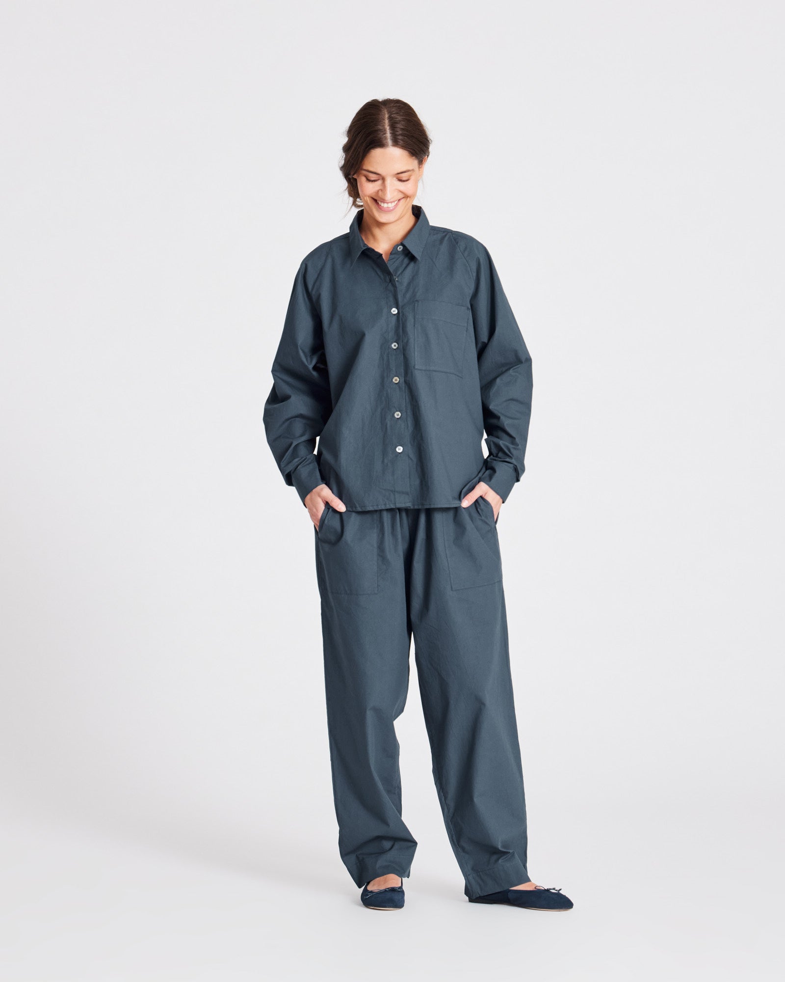 GAI+LISVA Bella Raglan L/S Poplin Short Shirt GOTS 243975 Top 472 Denim Blue