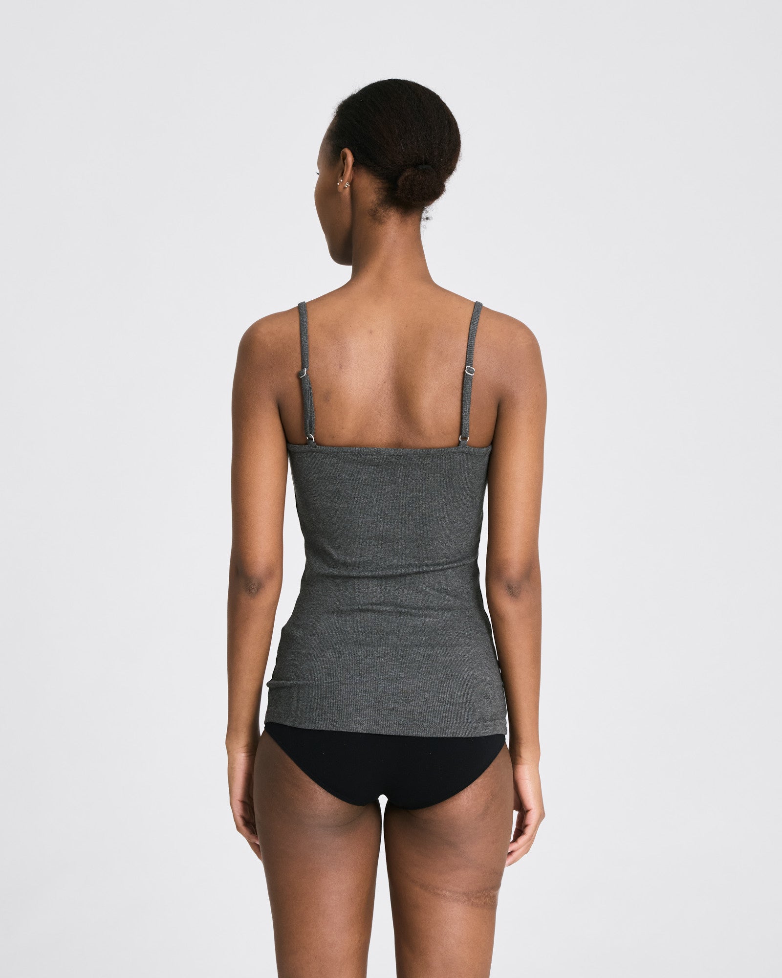 GAI+LISVA Cecilie Viscose Stretchable Strap Top 2x2 Rib Tops & T-shirts 764 Dark Grey Melangé