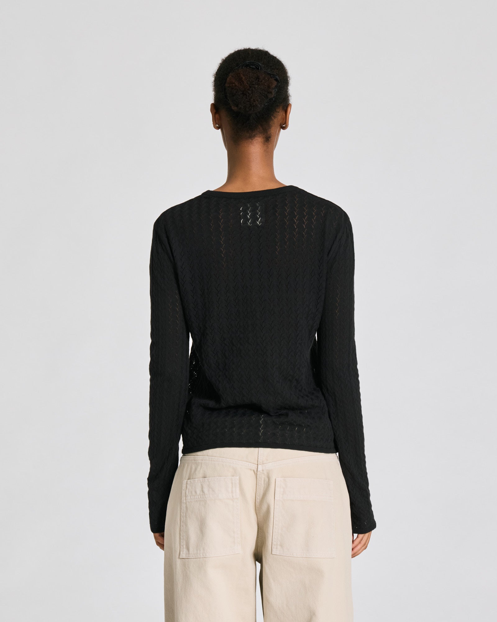 GAI+LISVA Freja L/S Leaves Pointel Knit Top - GOTS Cotton l Knitwear 650 Black