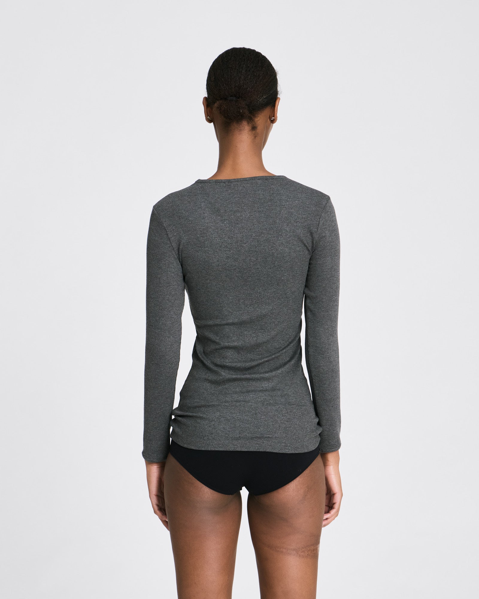 GAI+LISVA Linda L/S Viscose Stretchable Top 2x2 Rib Tops & T-shirts 764 Dark Grey Melangé