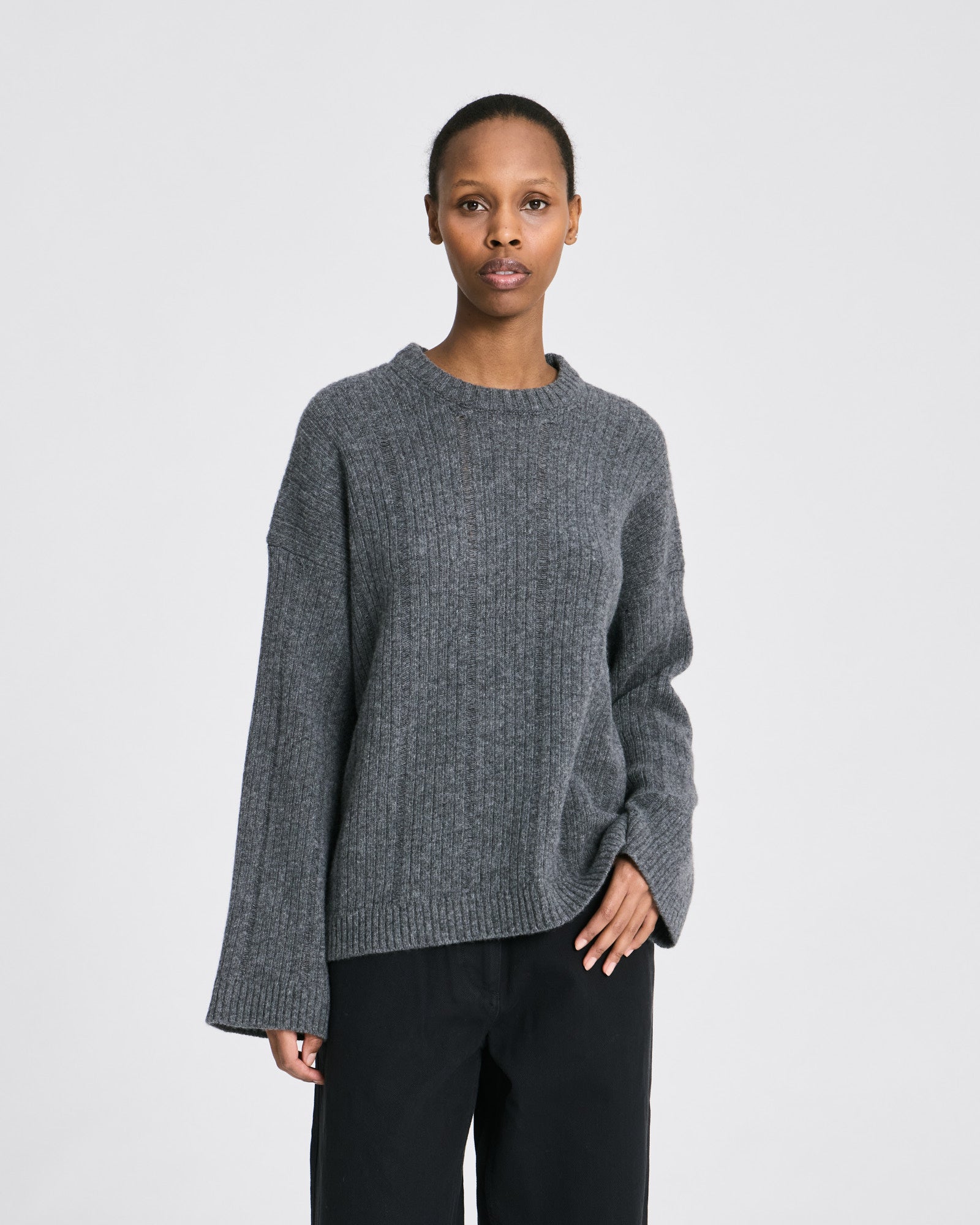 GAI+LISVA Magda L/S Drop Needle Lambswool GOTS Lambswool l Knitwear 631 Grafitti Grey Melangé