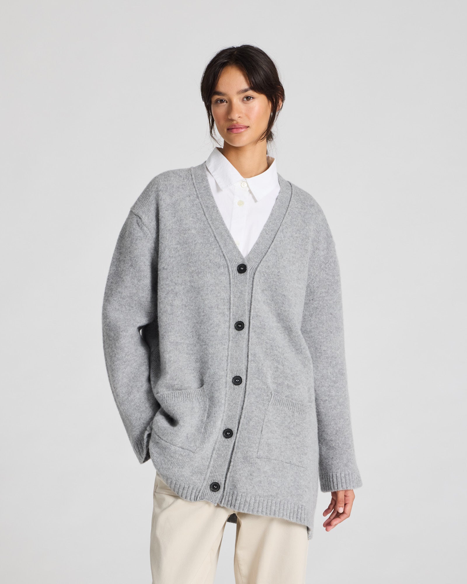 GAI+LISVA Alba Lammwoll-Strickjacke Lambswool l Knitwear 602 Grey Melange