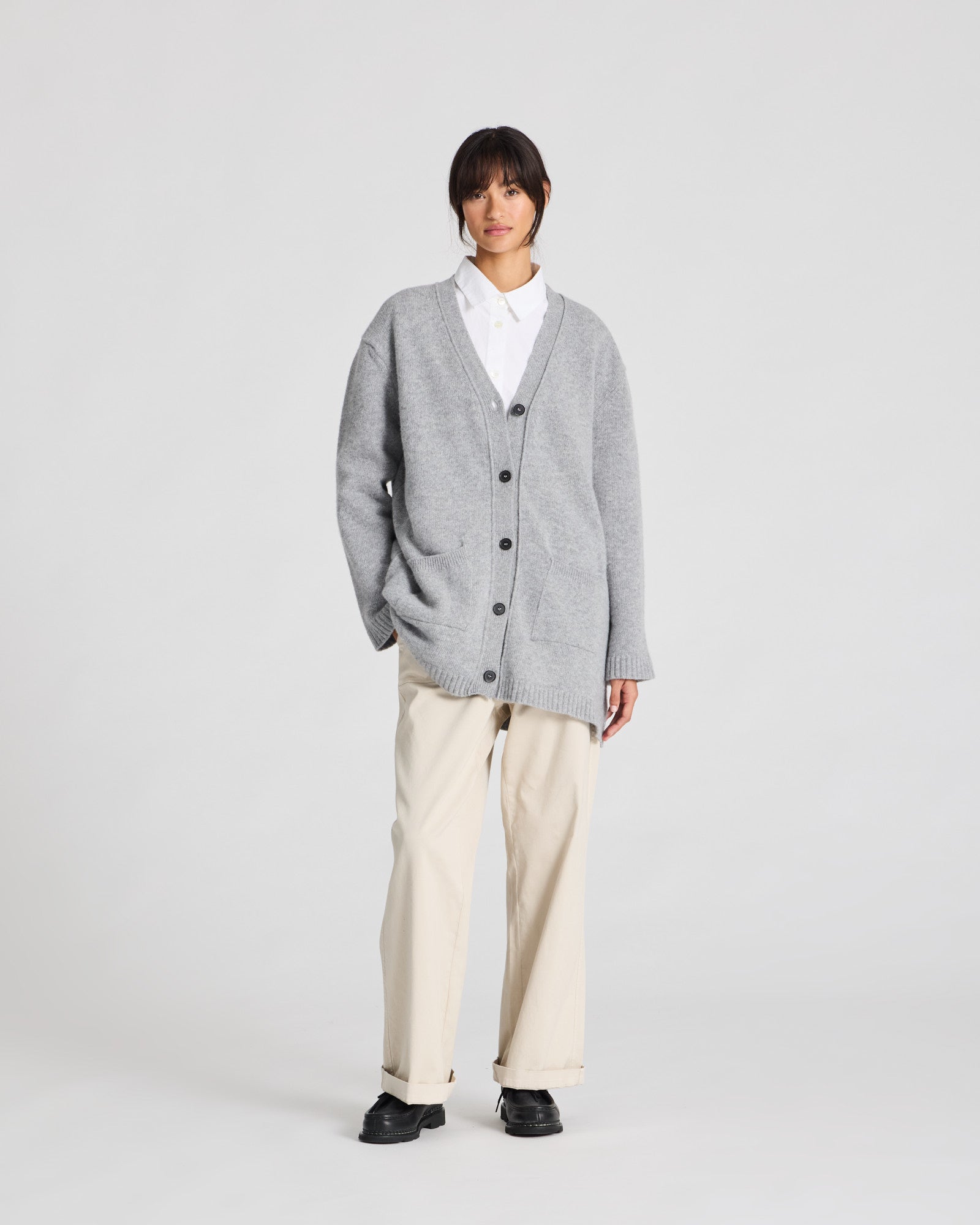 GAI+LISVA Alba Lammwoll-Strickjacke Lambswool l Knitwear 602 Grey Melange