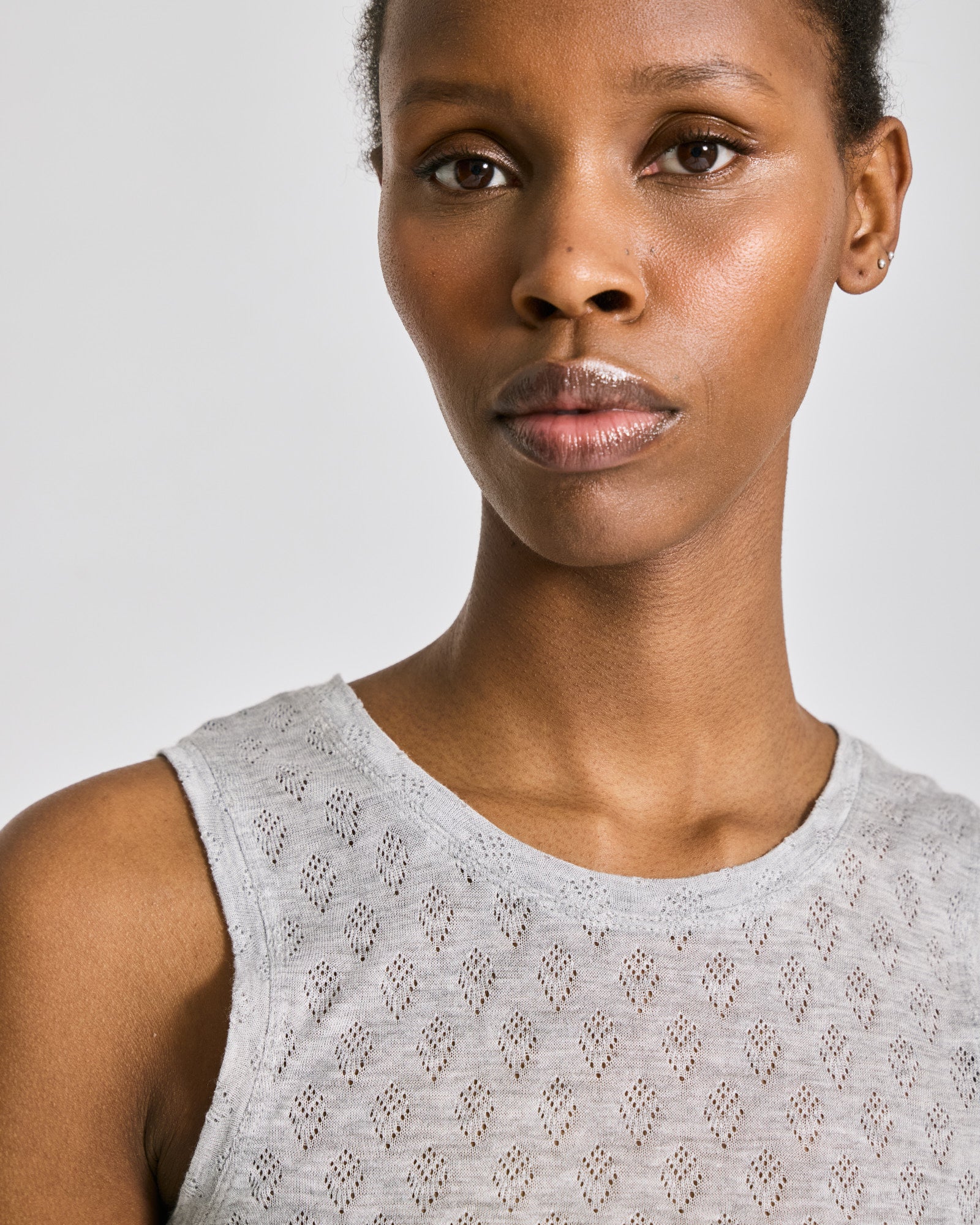 GAI+LISVA Alberte S´less Silk Top Tops & T-shirts 601 Light Grey Melange