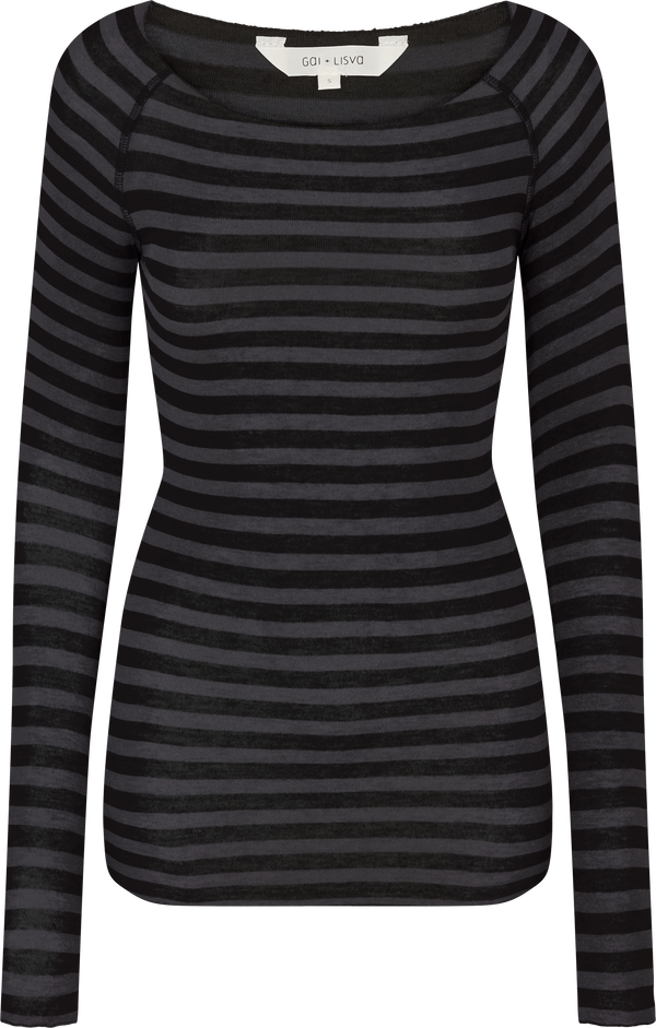 GAI+LISVA Amalie Stripe Wool Top Top 947 Dark Grey and Black Stripe