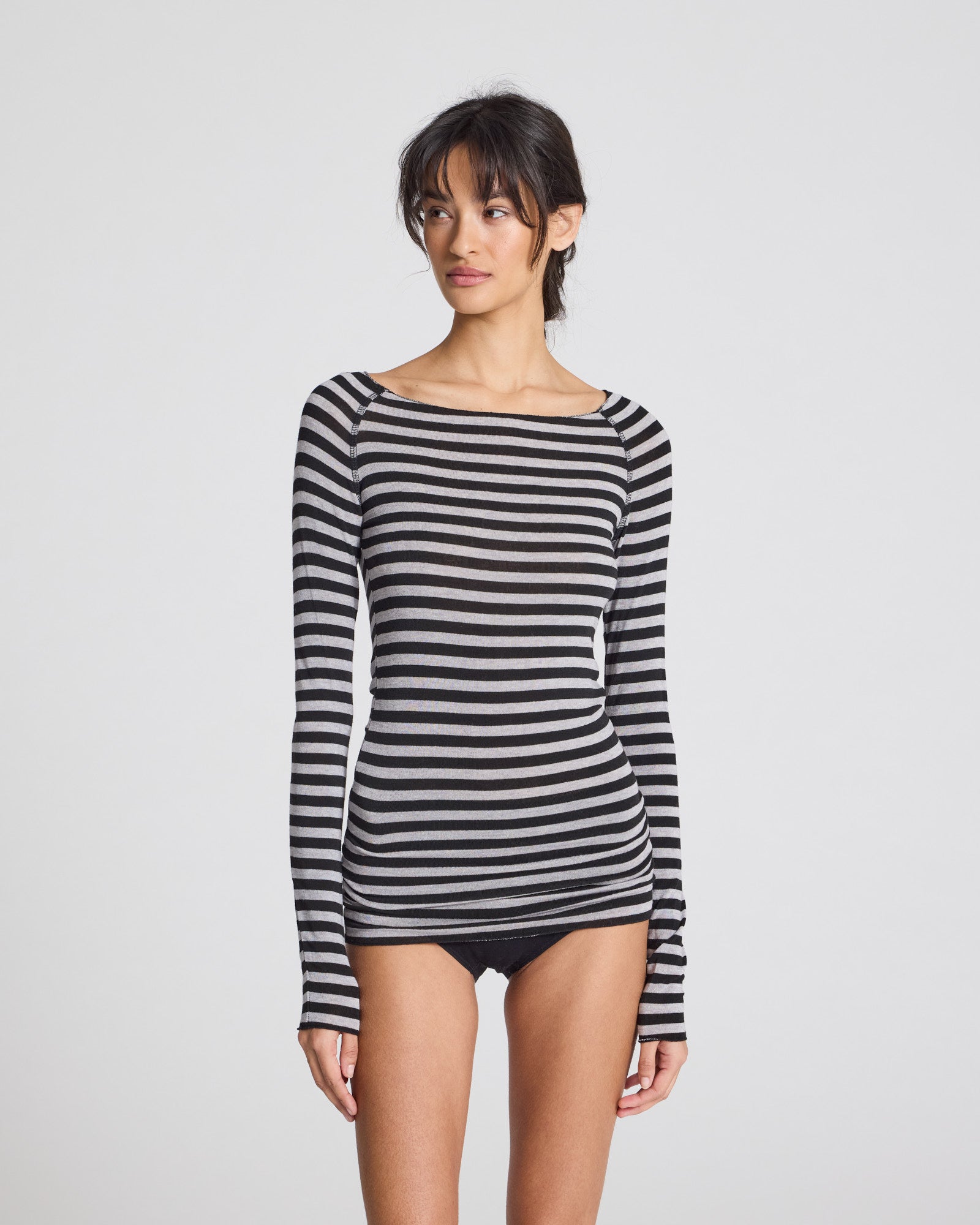 GAI+LISVA Amalie Top Medium Strib Top 610 Grey and Black Stripe