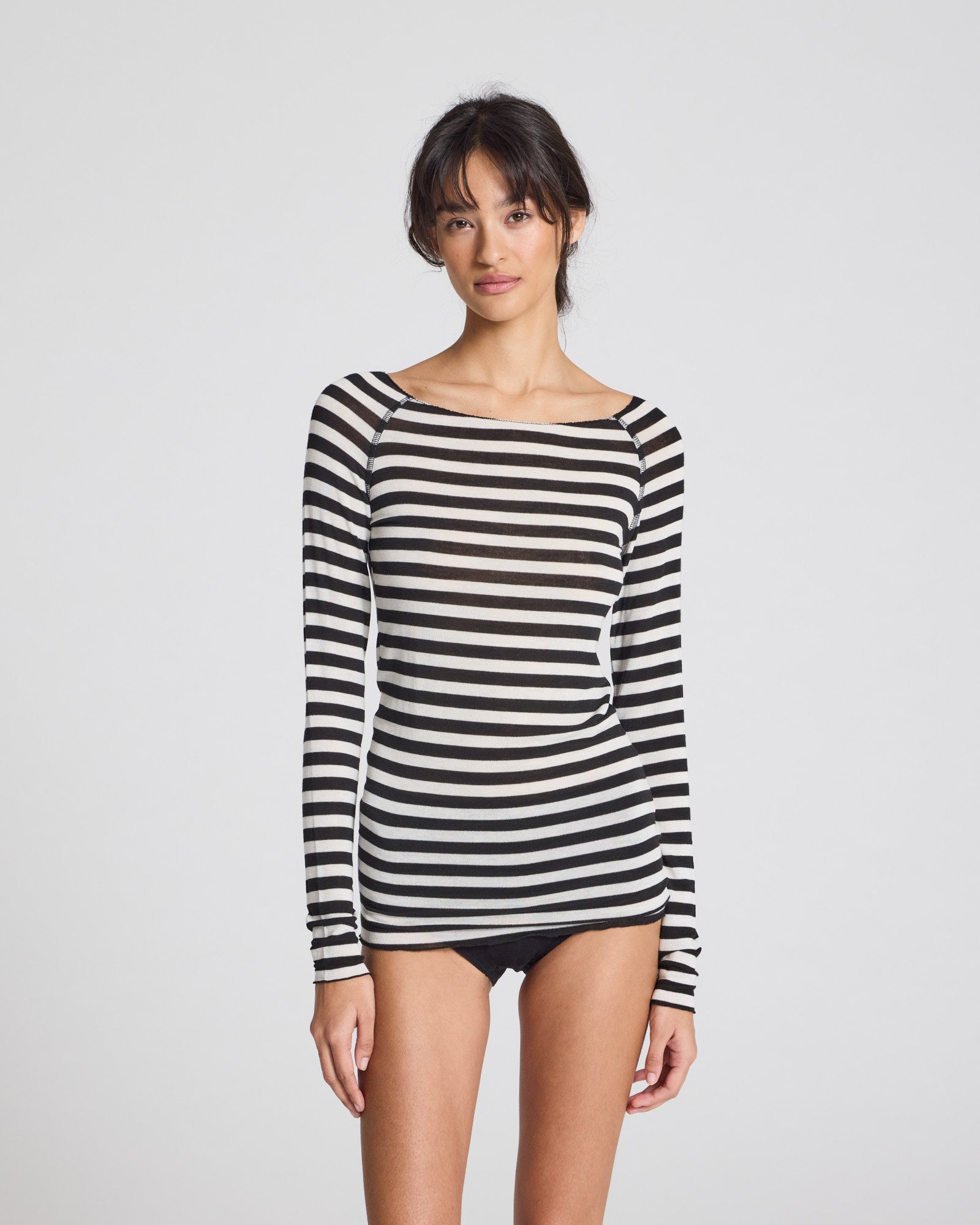 GAI+LISVA Amalie Top Medium Strib Top 946 Off White Black Stripe