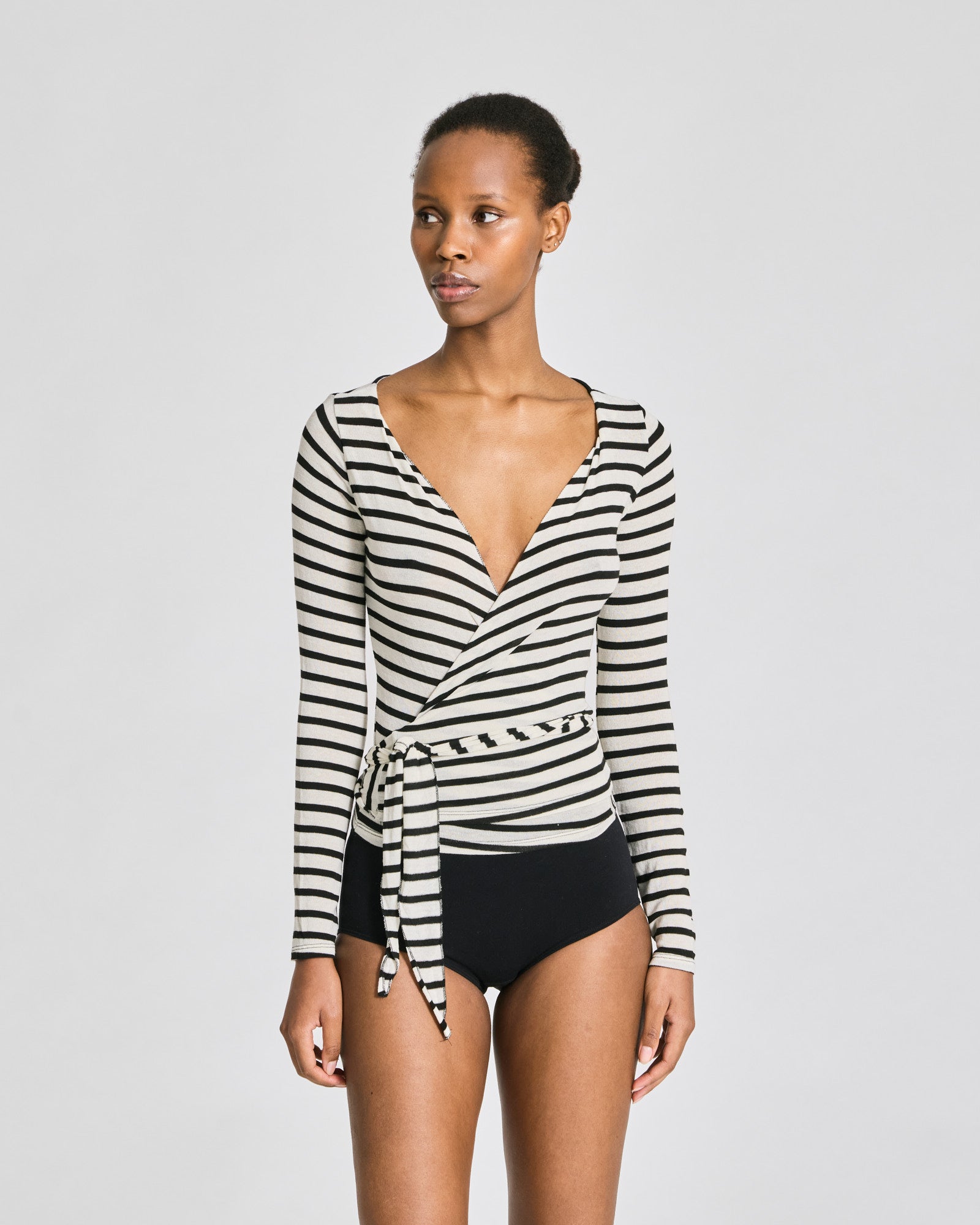 GAI+LISVA Anne Striped Wrap L/S Wool Top Tops & T-shirts 962 Ecru / Black Sailor Stripe