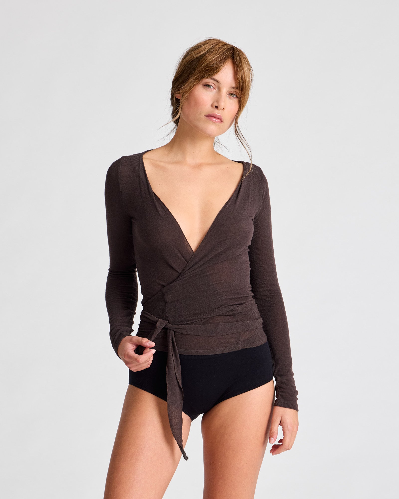 GAI+LISVA Anne Wool Wrap Top Tops & T-shirts 681 Mulch