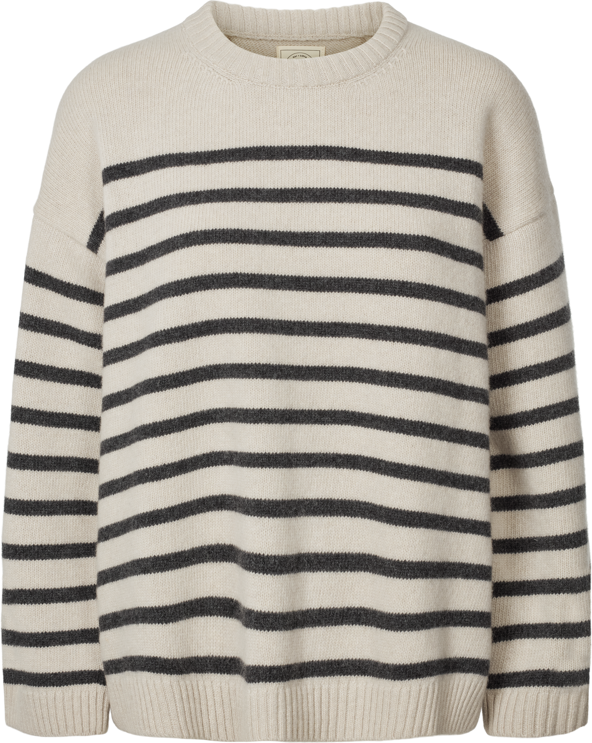 GAI+LISVA Barbera Stripe Lambswool Jumper Knit 135 Island Fossil / Dark Grey Stripe