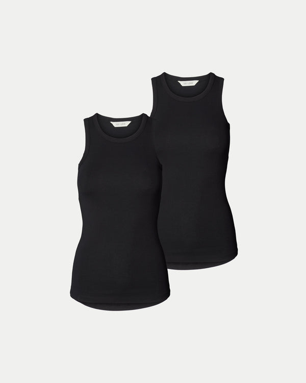 FOREVER BASIC PACK - ALBERTE GERIPPTES BAUMWOLLTOP - SCHWARZ