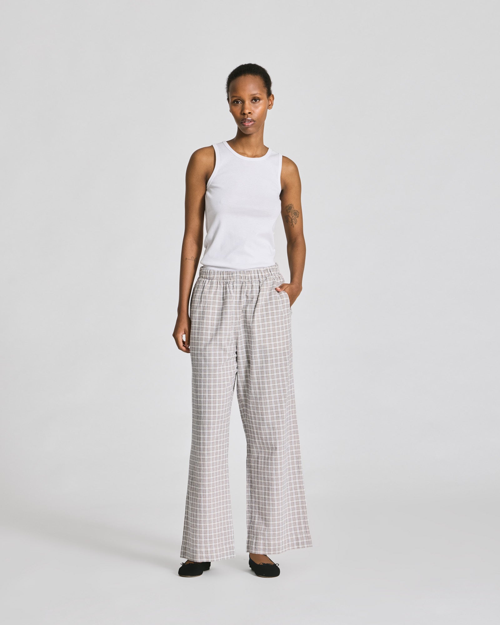 GAI+LISVA Christine Checkered Poplin Pants GOTS Trousers & Shorts 740 Ecru Checkered