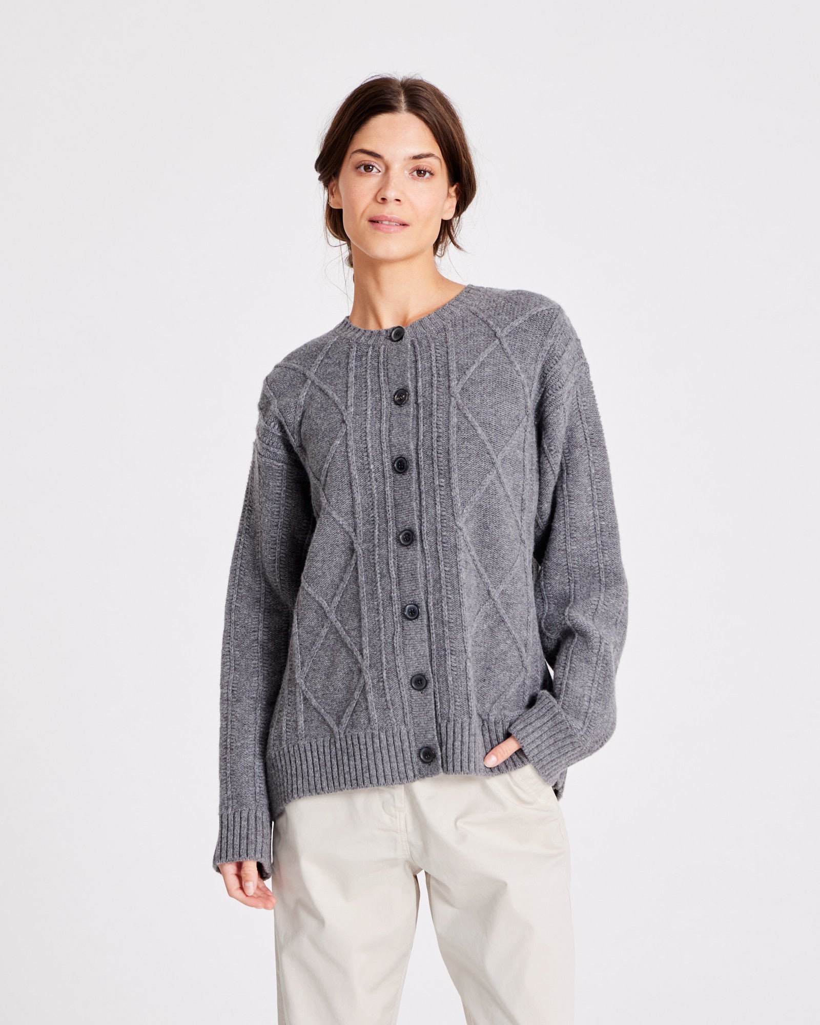 GAI+LISVA Clara Lammwoll-Strickjacke Knit 631 Grafitti Grey Melangé