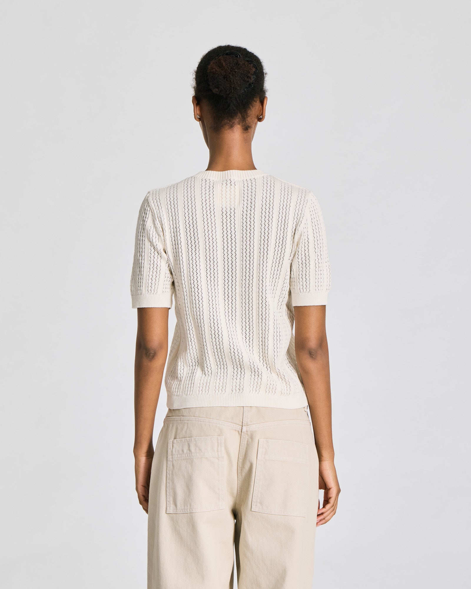 GAI+LISVA Delia S/S Cardigan Cotton Pointel Knit GOTS Cotton l Knitwear 124 Whisper White