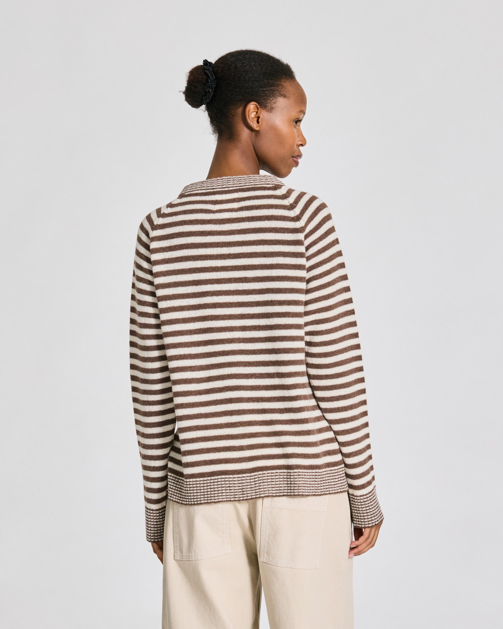 GAI+LISVA Gry L/S Striped Cardigan Lambswool Knit GOTS Lambswool l Knitwear 754 Striped Brown / Ecru