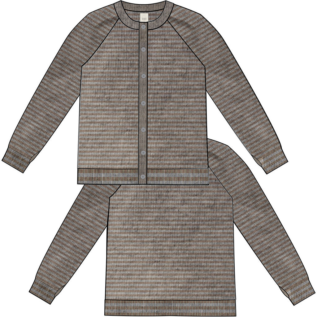 GAI+LISVA Gry L/S Striped Cardigan Lambswool Knit GOTS Lambswool l Knitwear 755 Striped Grey / Brown