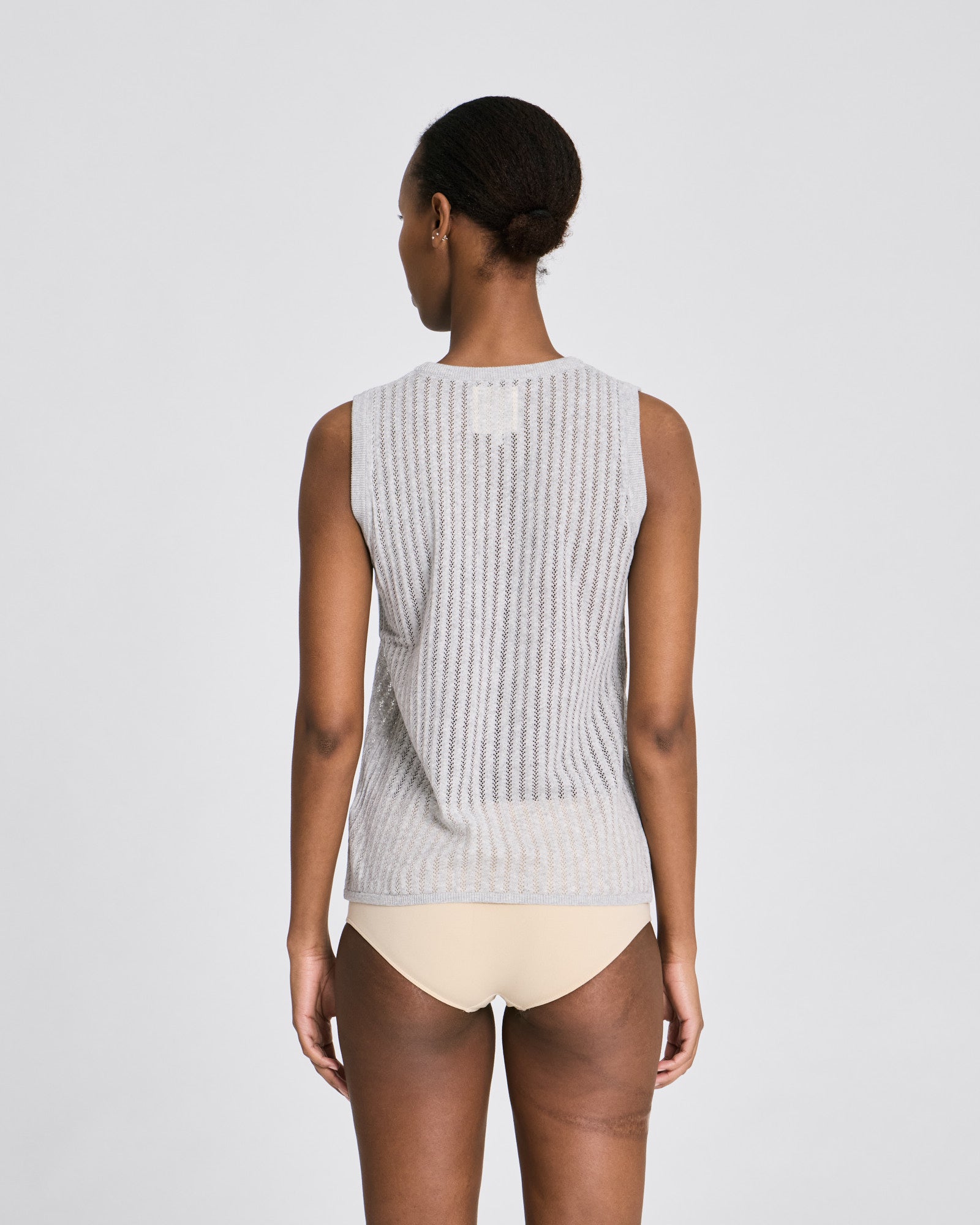 GAI+LISVA Sofie Fishbone Pointel Knit Top - GOTS Cotton l Knitwear 601 Light Grey Melange