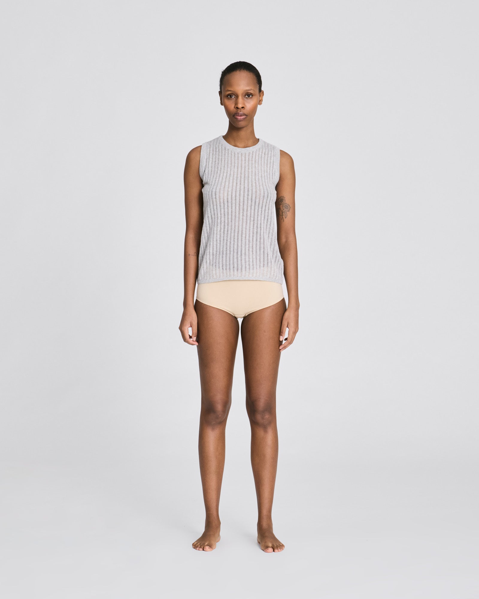 GAI+LISVA Sofie Fishbone Pointel Knit Top - GOTS Cotton l Knitwear 601 Light Grey Melange